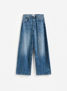 Jeansy wide leg z wysokim stanem - granatowy