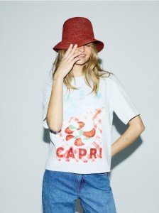 Bawełniany t-shirt z nadrukiem - jasnoniebieski