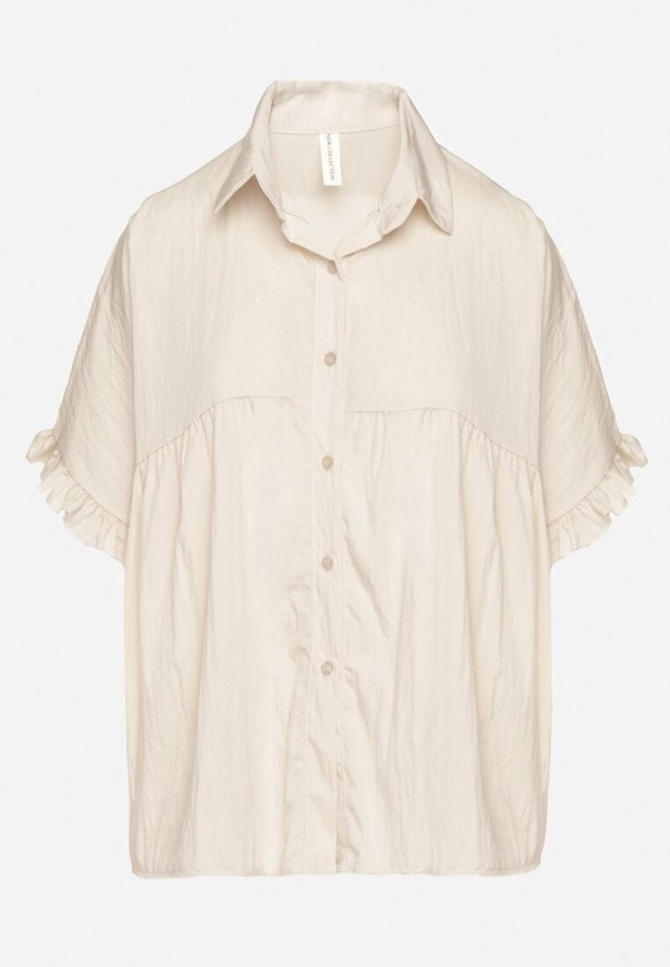 Jasnobeżowa Koszula z Wiskozą i Ozdobnymi Falbankami Emeleldi