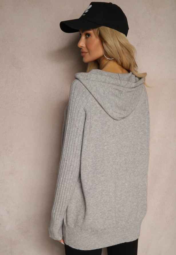 Szary Sweter z Wiskozą i Kaszmirem oraz z Kapturem Nerolin