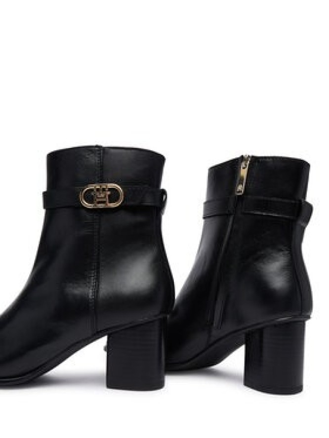 Tommy Hilfiger Botki Th Strap Leather Block Heel Boot FW0FW09488 Czarny