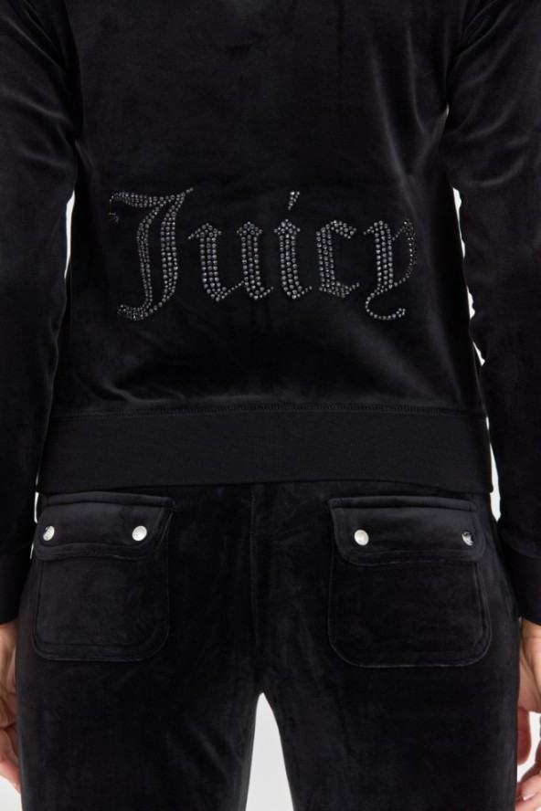 JUICY COUTURE Damska czarna bluza Robertson Jewelled Velour Hoodie, Rozmiar M