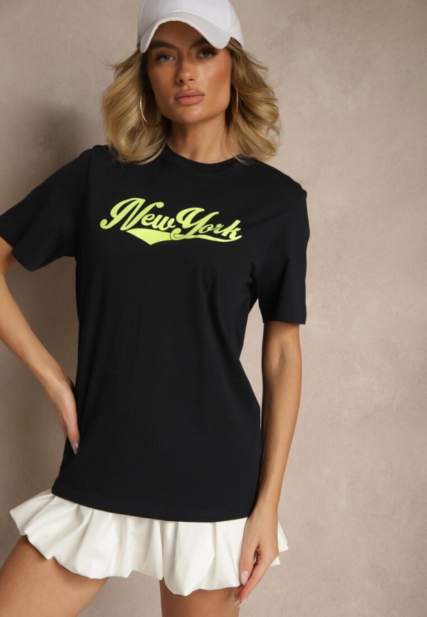 Granatowa Bawełniana Koszulka z Napisem Evoriel