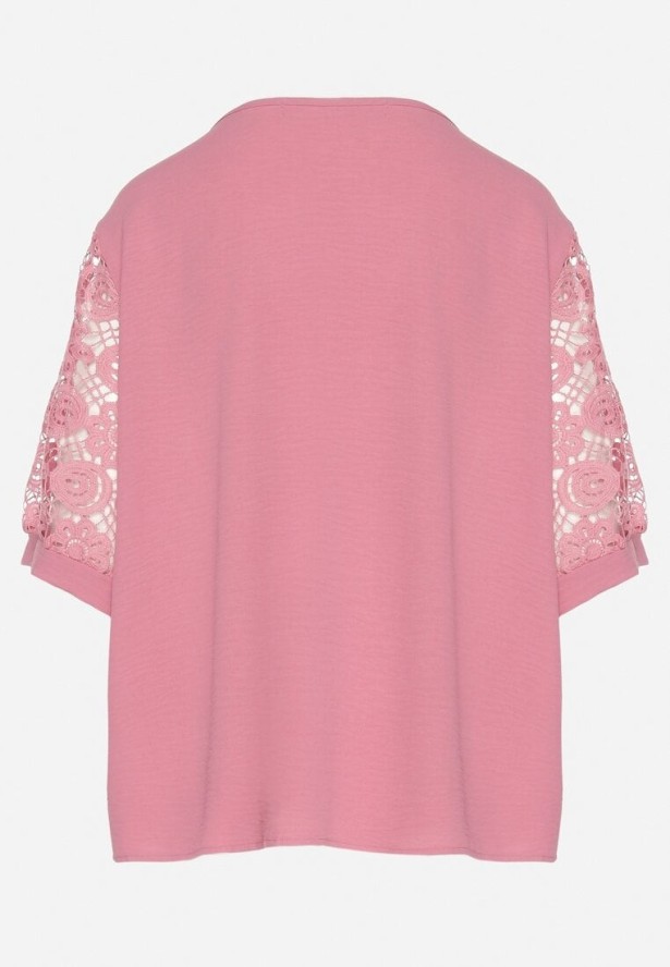 Różowa Bluzka z Koronkowymi Rękawami Jenavessa