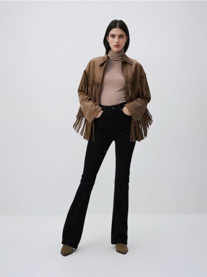 Kurtka z frędzlami - brązowy