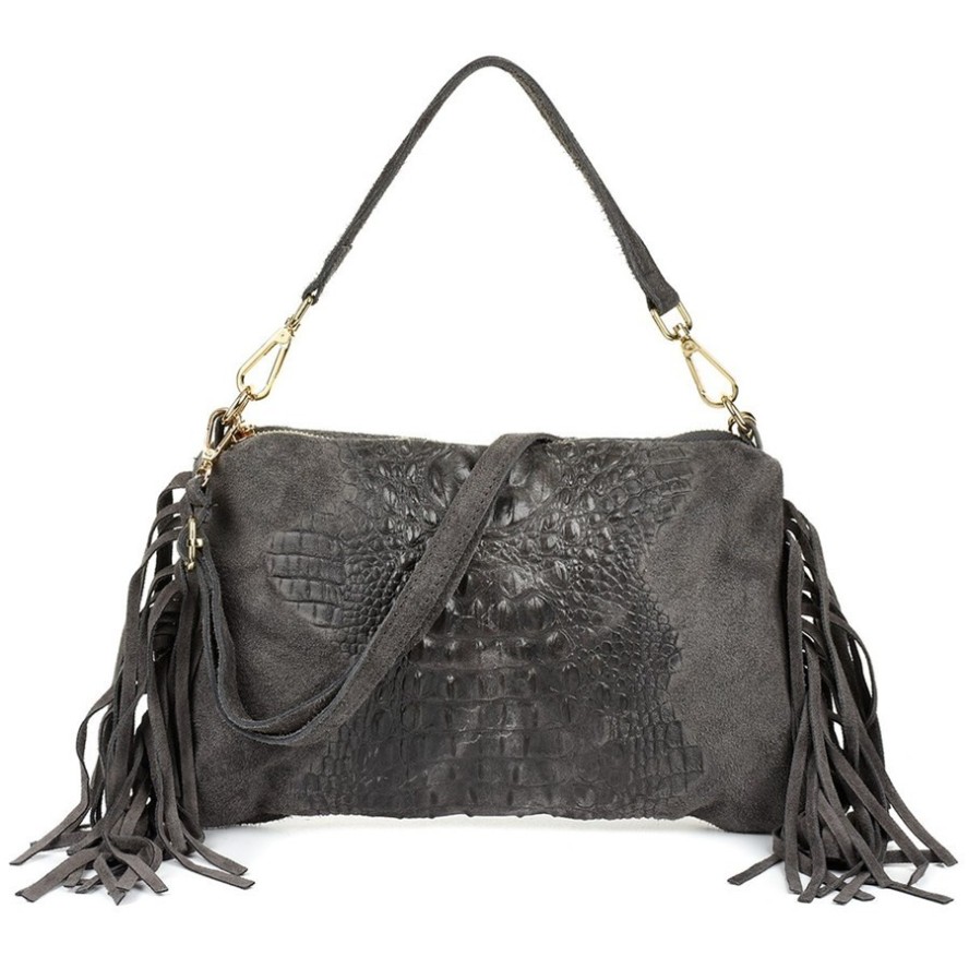 Listonoszka skórzana boho VERA PELLE Z24 szara