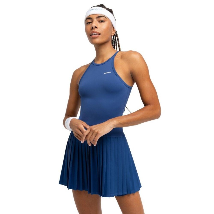 Damska plisowana sukienka tenisowa Siroko Slam Blue