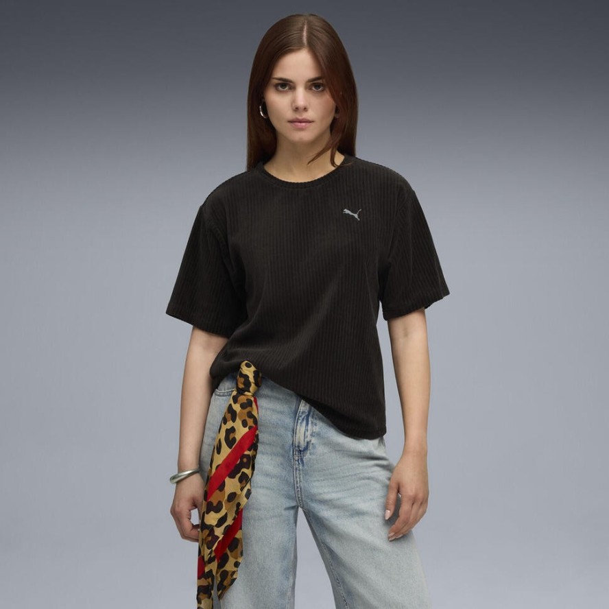 Damska koszulka Essentials Elevated Velour Rib o luźnym kroju PUMA