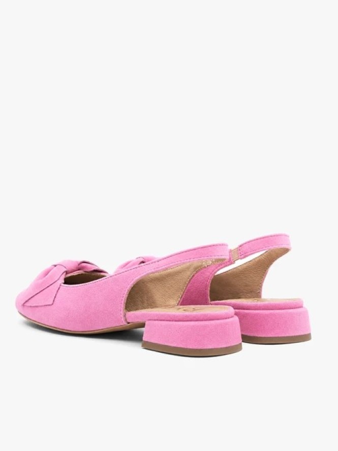 Różowe czółenka slingback bez pięty z kokardką