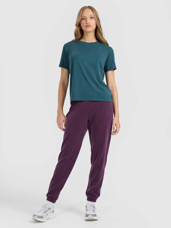 4F T-shirt z prążkowanej dzianiny z modalem damski - turkusowy S