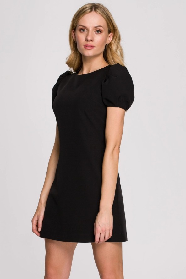 Elegancka sukienka mini krótkie bufiaste rękawy czarna