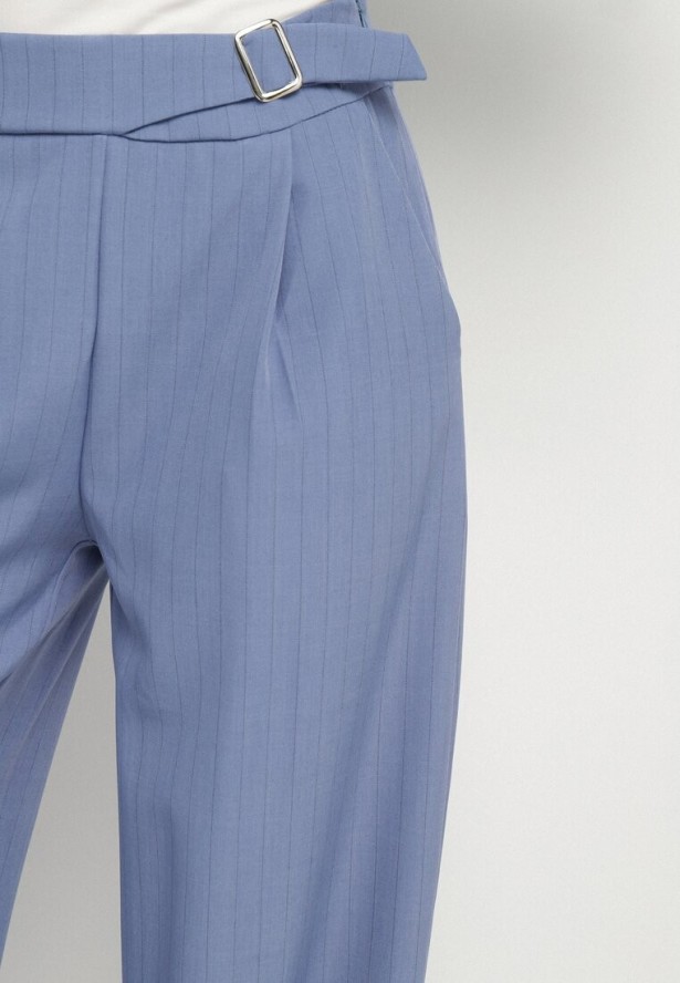 Niebieskie Garniturowe Spodnie Szerokie z Wiskozą i Paskiem Ellifira