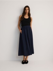 Spódnica z lnem - granatowy