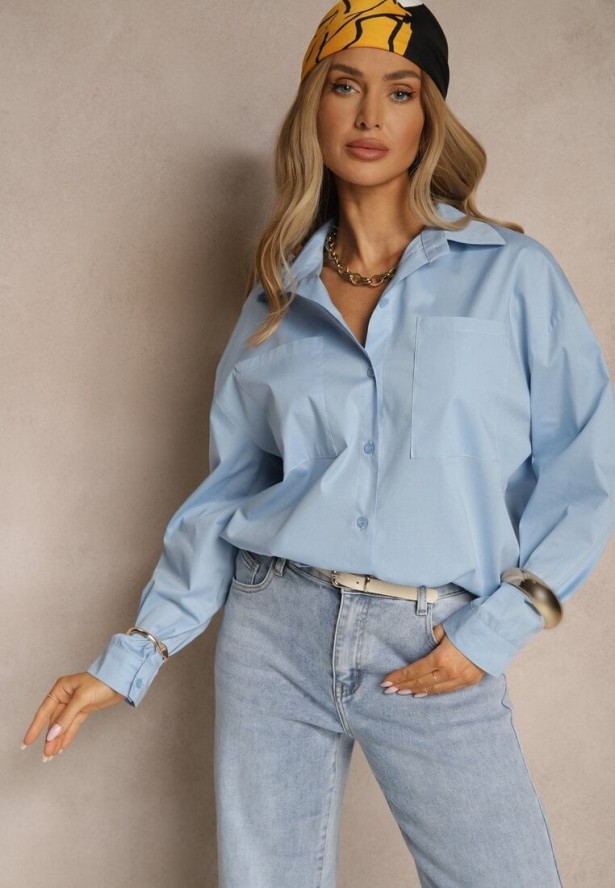 Niebieska Koszula z Bawełny z Wiązaniem Calmio