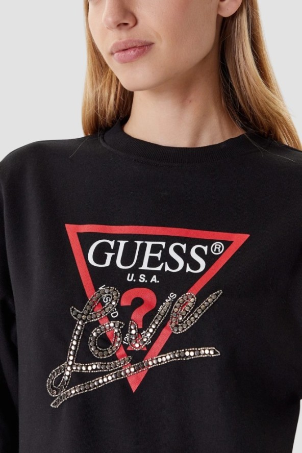 GUESS Czarna damska bluza Studded Love, Rozmiar M
