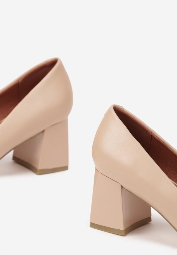 Beżowe Czółenka Vices Basic na Słupkowym Obcasie ze Skórzaną Wkładką Esande