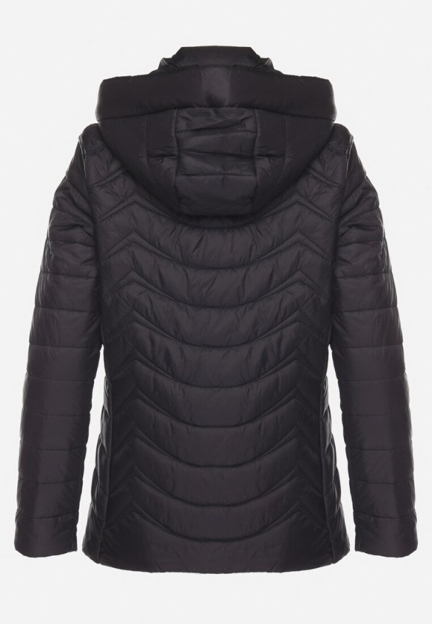 Czarna Pikowana Kurtka z Kapturem z Możliwością Odpięcia Natisme