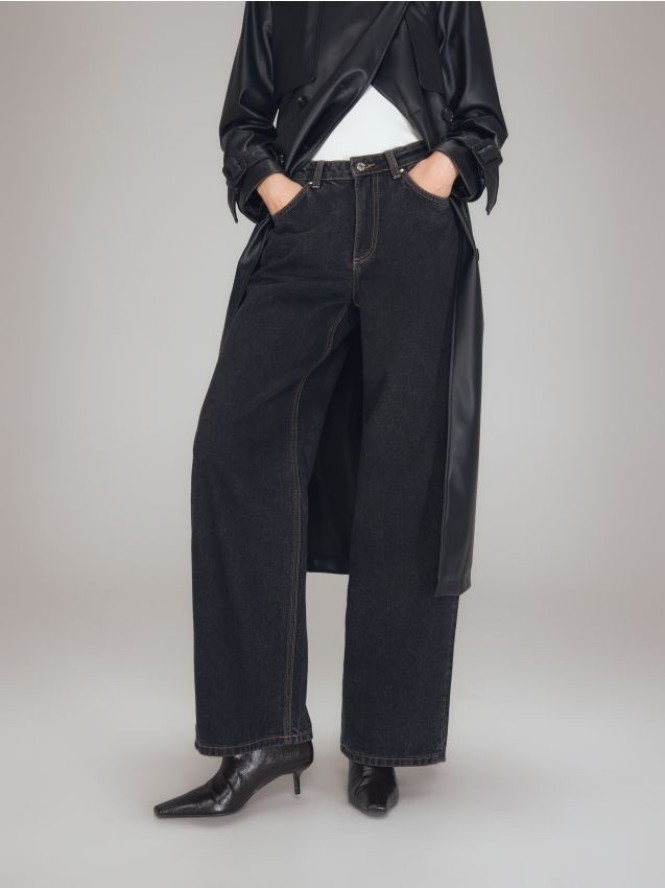 Jeansy wide leg z wysokim stanem - szary