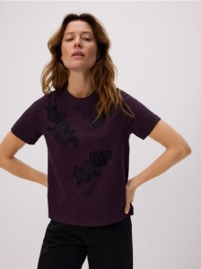 T-shirt z aplikacjami - ciemnofioletowy