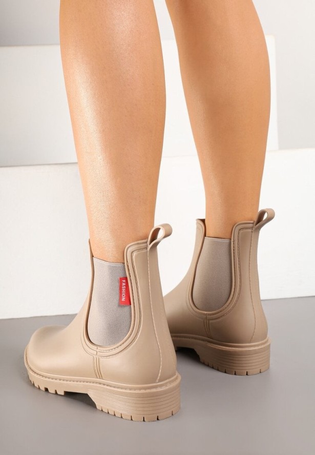 Ciemnobeżowe Kalosze z Elastyczną Wstawką Erlexia