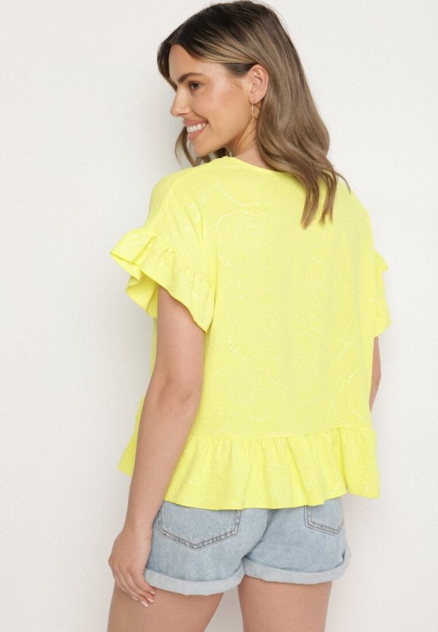 Żółta Bluzka o Kroju Oversize z Falbanami Livelle