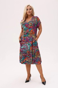 Wielokolorowa wiskozowa sukienka Solea PLUS SIZE XXL OVERSIZE