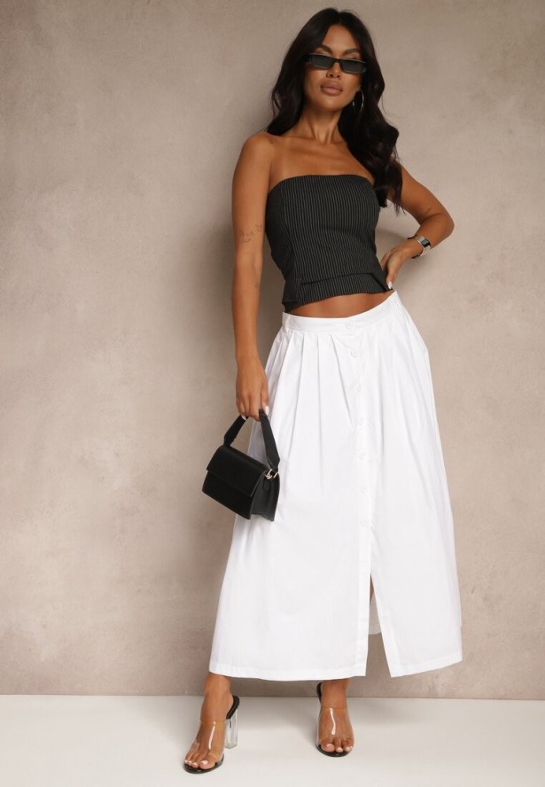 Biała Rozkloszowana Spódnica z Bawełny Haluvia