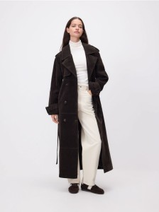 Trencz z imitacji zamszu - ciemnobrązowy