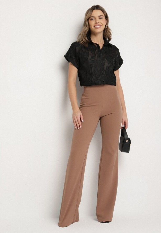 Czarna Koszula z Krótkim Rękawem i Kwiatowym Wzorem Froena