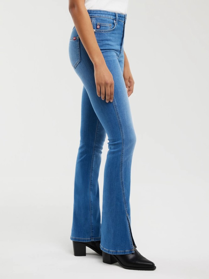 Jeansy damskie bootcut z rozcięciami niebieskie Blake 402