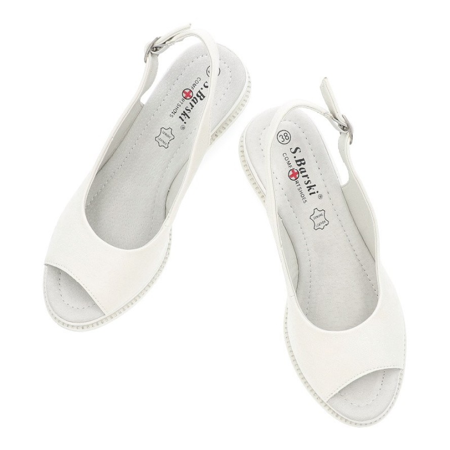 Białe Sandały S.Barski Eleganckie Obuwie Damskie Na Koturnie