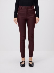 Woskowane spodnie slim - mahoniowy