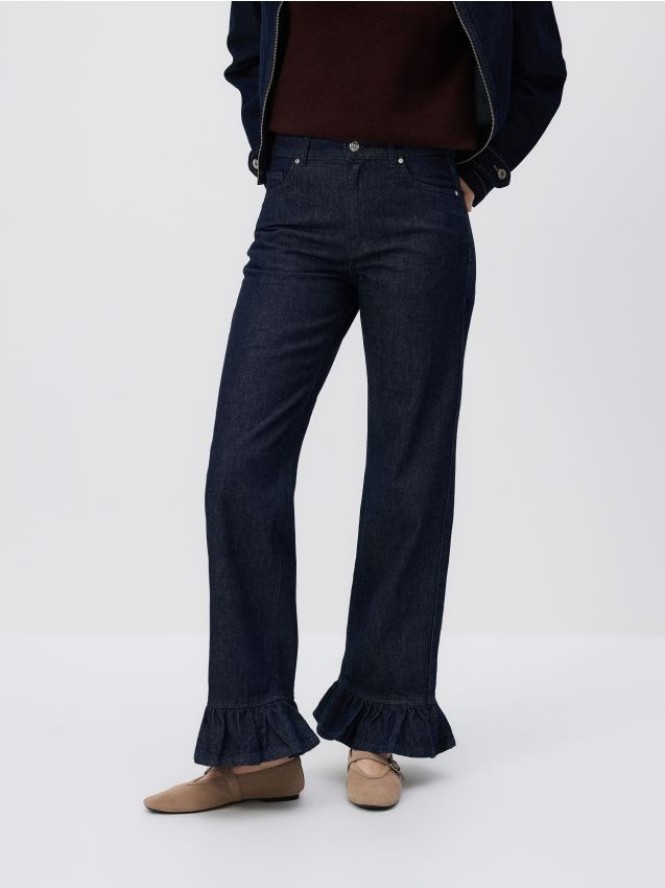 Jeansy z falbankami - granatowy
