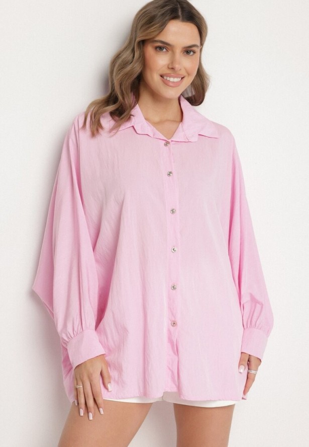 Jasnoróżowa Koszula z Wiskozą o Kroju Nietoperza Sonaretia