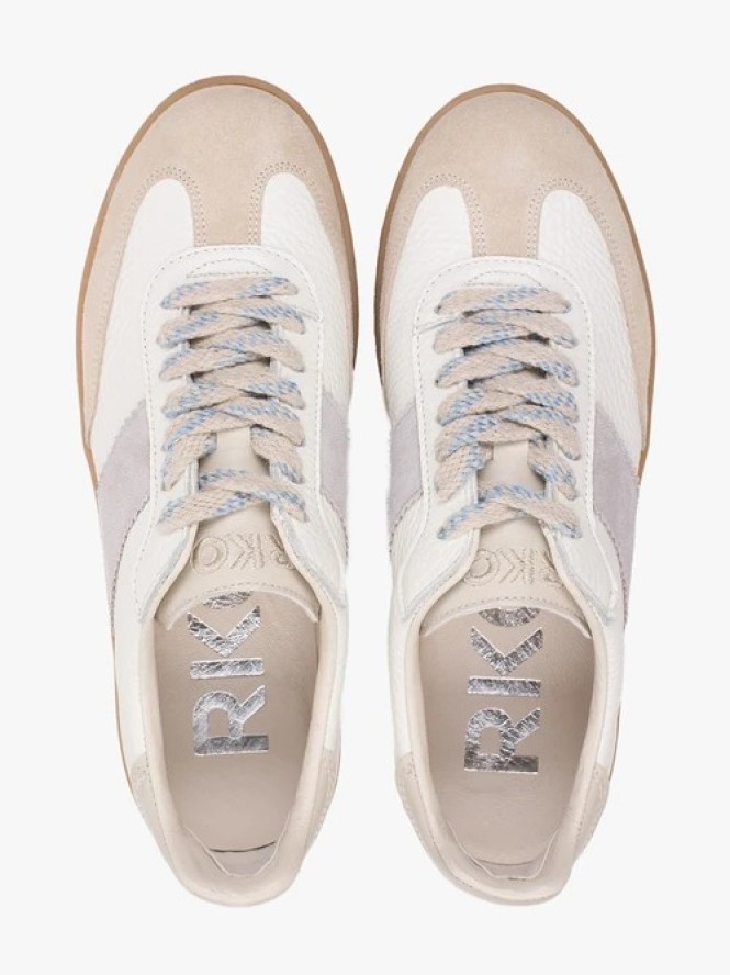 Kremowe sneakersy z szarym paskiem