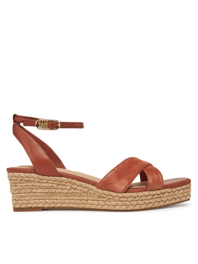 Tommy Hilfiger Espadryle Leather & Suede Mid Wedge Espad FW0FW08804 Brązowy