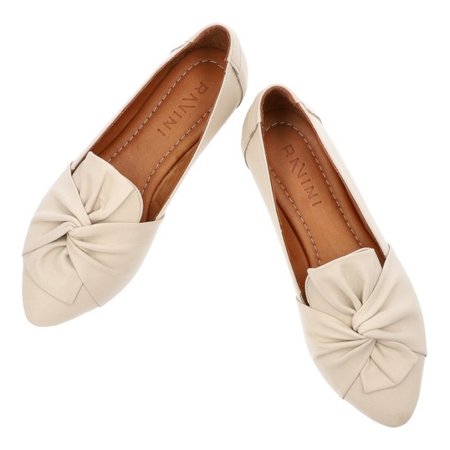 Beżowe Baleriny Ravini Eleganckie Obuwie Damskie