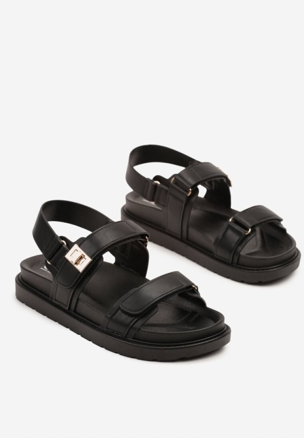 Czarne Sandały z Metaliczną Ozdobą Falanelis