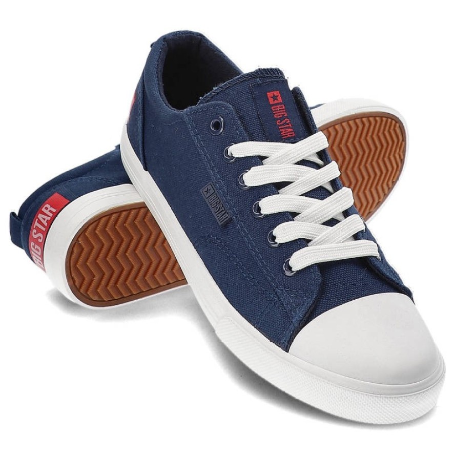 Trampki damskie Big Star, z materiału i sznurowane, granatowe, DD274876