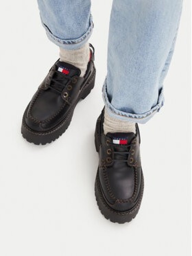 Tommy Jeans Półbuty Archive '01 Boat Shoe Leather EN0EN03003 Czarny