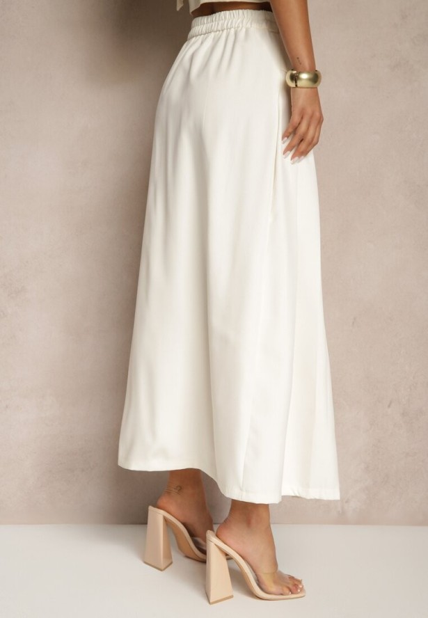 Beżowa Asymetryczna Spódnica Plisowana z Bawełną i Wiskozą Natunelia