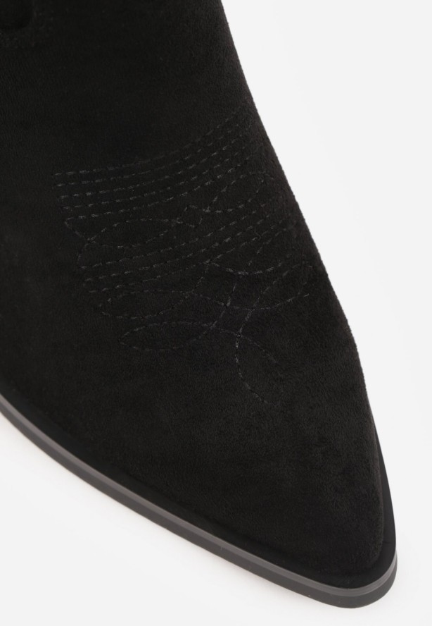 Czarne Botki na Obcasie w Stylu Kowbojek z Brokatem Remitha