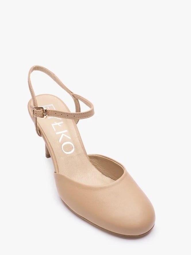 Beżowe czółenka slingback bez pięty ze skóry licowej
