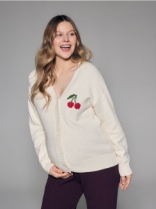 Kardigan z wełną - złamana biel