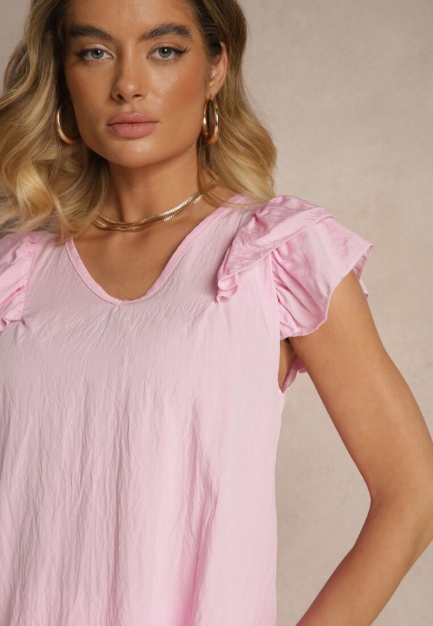 Jasnoróżowa Bluzka z Wiskozą i Falbankami Divama