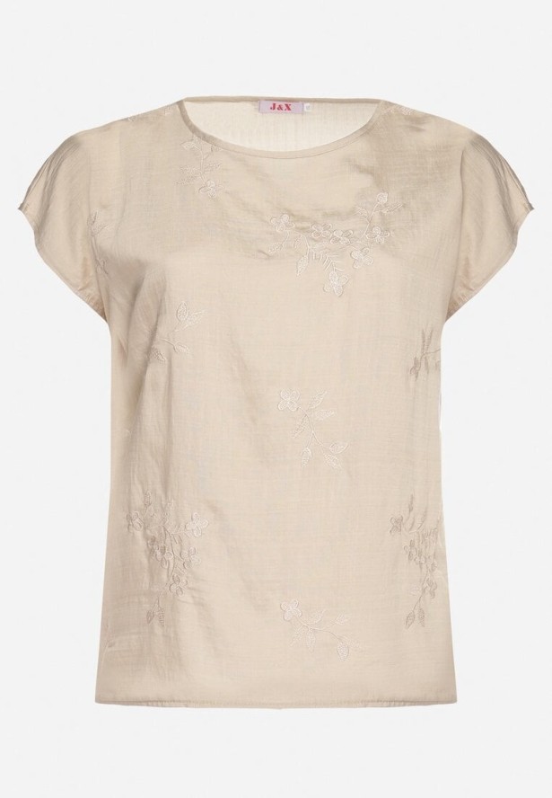 Beżowa Bluzka z Krótkim Luźnym Rękawem Mepola