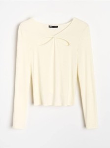 Bluzka z ozdobnym dekoltem i wiskozą - żółty