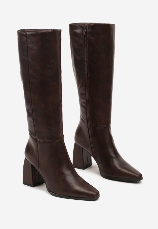 Brązowe Casualowe Kozaki na Słupku Linnariela