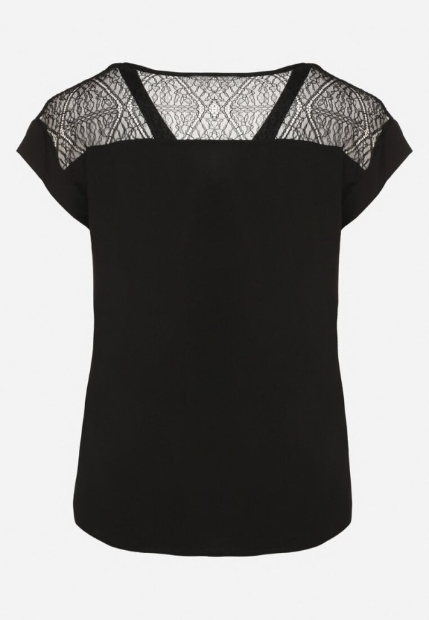 Czarna Bluzka z Wiskozy z Przezroczystymi Wstawkami Zelauri