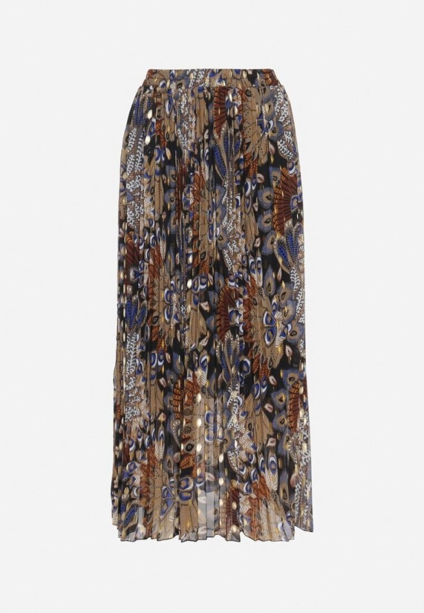 Czarna Plisowana Spódnica z Metalicznym Nadrukiem Firolene